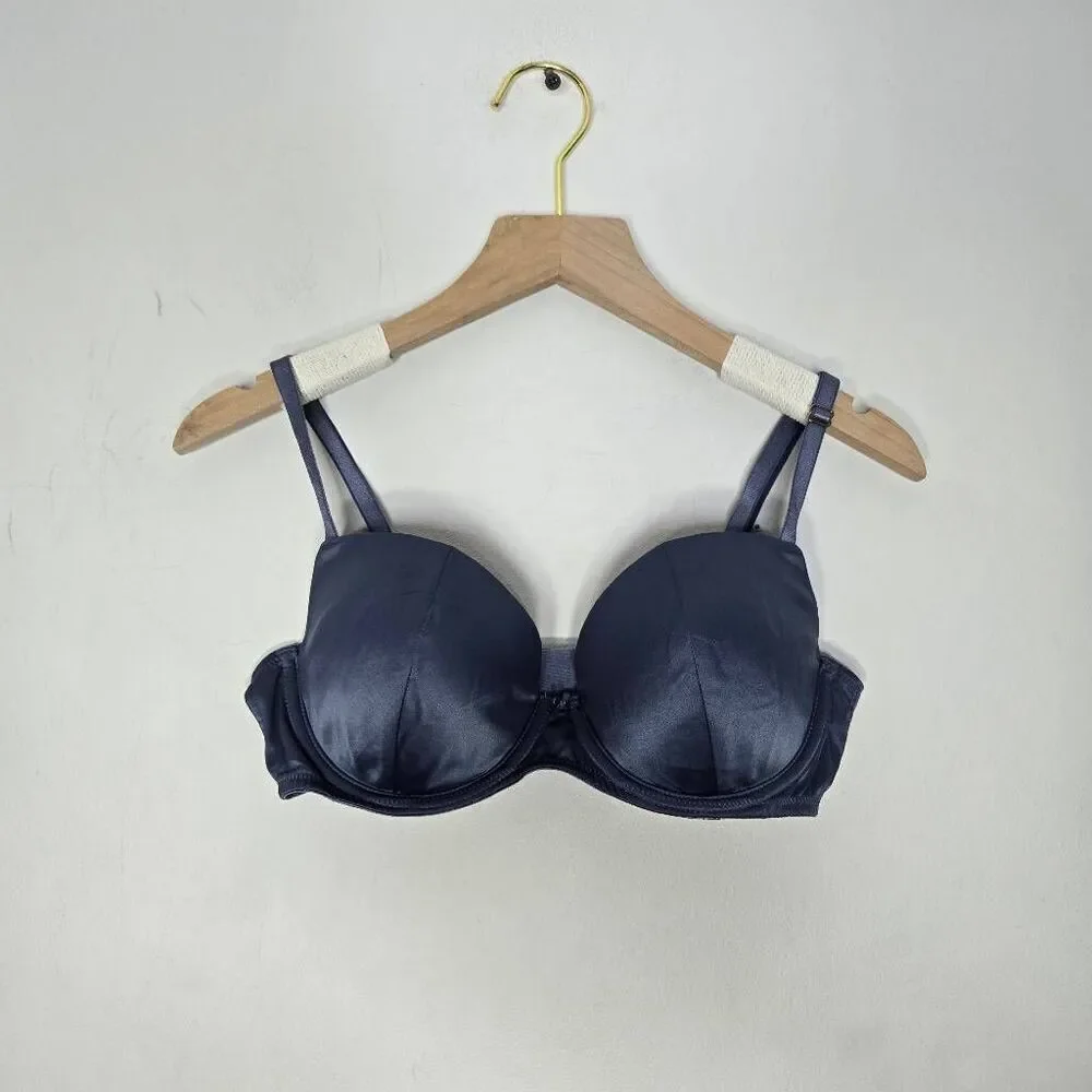Victoria's Secret Dream Angels Bra Size 34C Lined Demi Satin Blue
